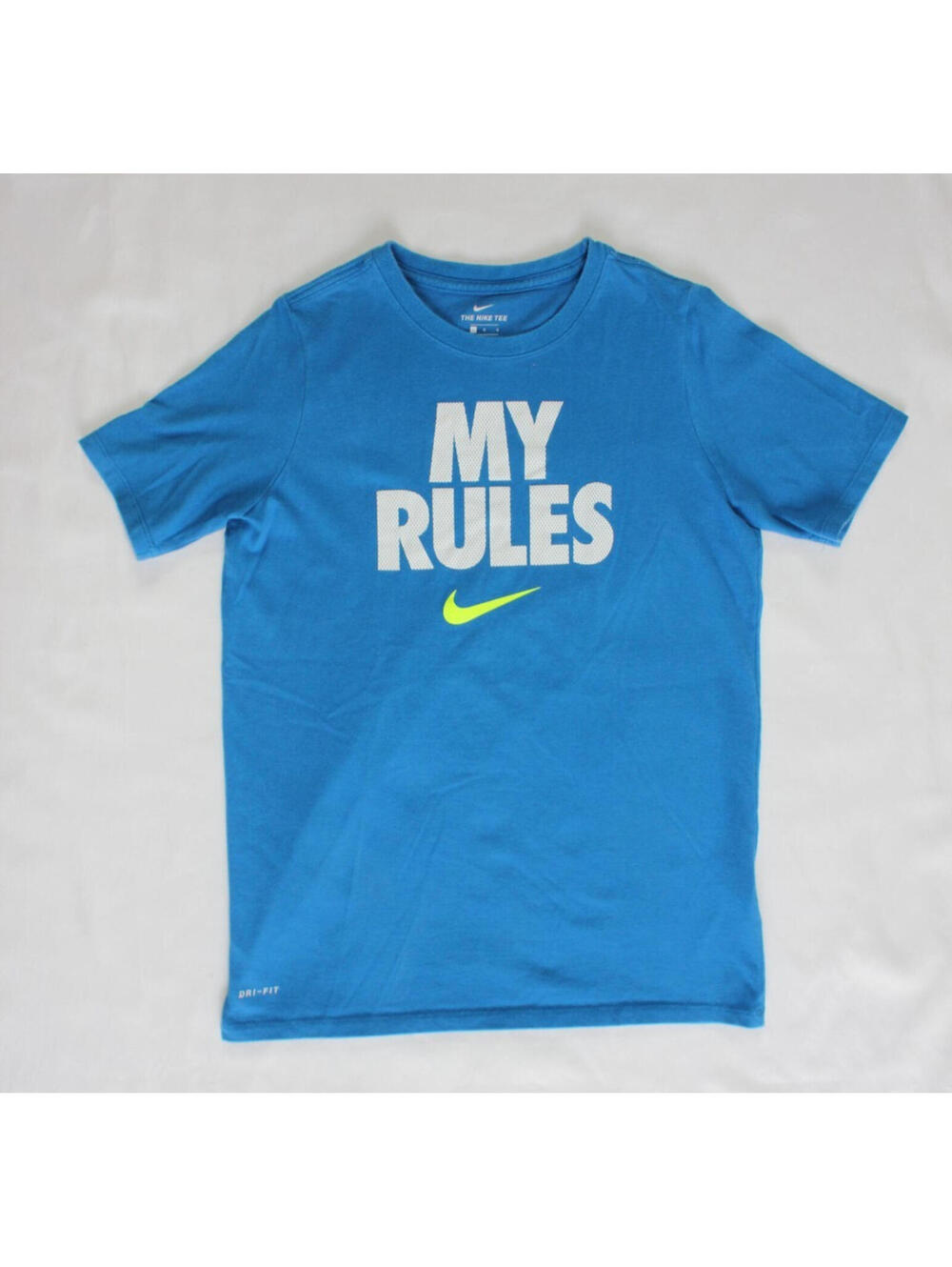 The Nike Tee My Rules Blue Crewneck T-Shirt Dri Fit Athletic Cut Size Youth L